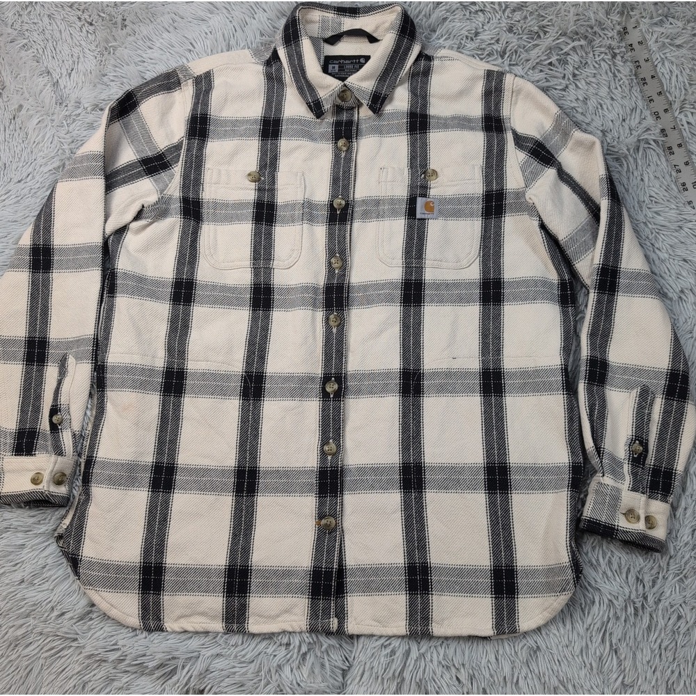 Carhartt Shirt Womens M Plaid Button Up Pockets  Work Wear Chore Grunge Shacket